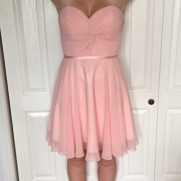 light pink strapless prom dress